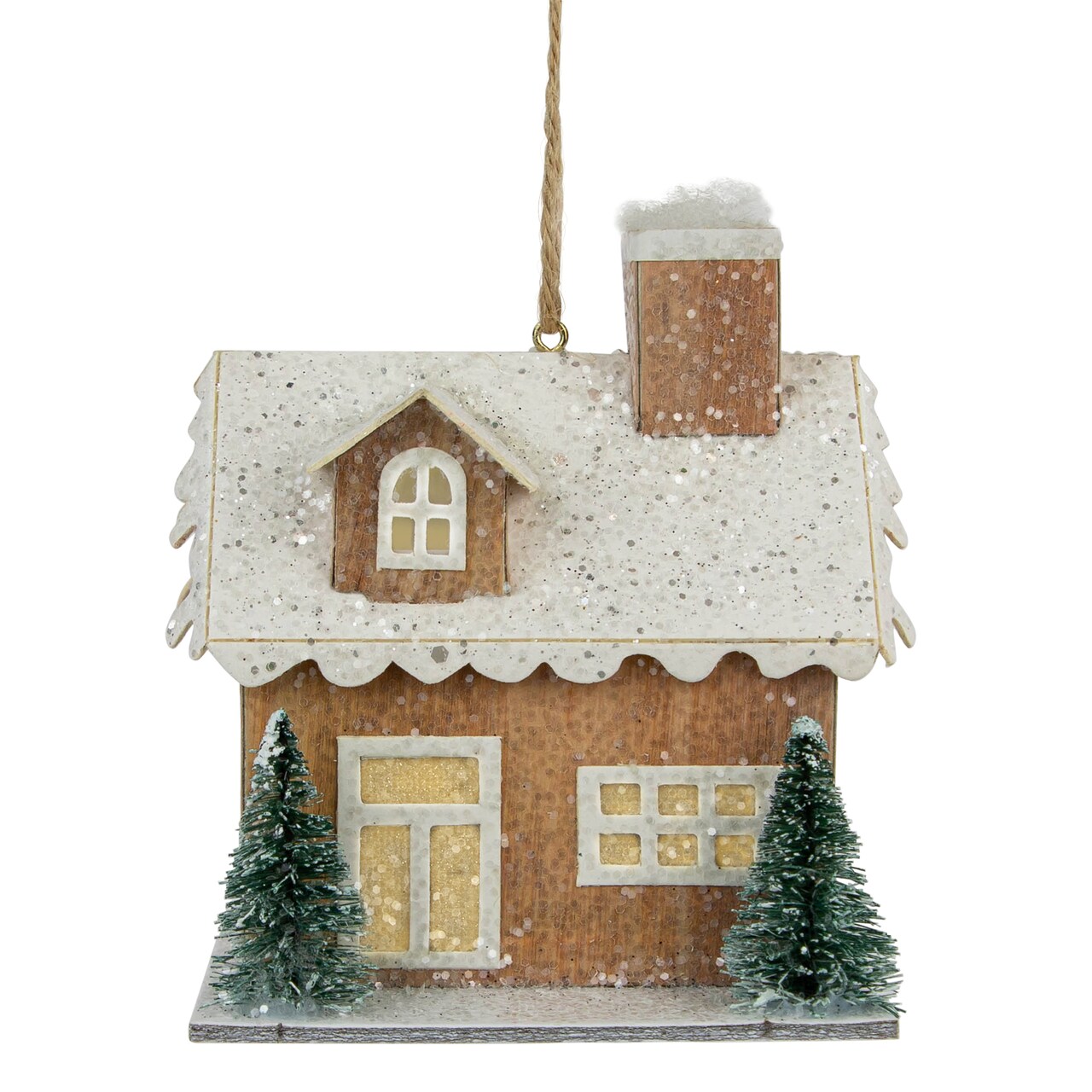 Northlight Battery Operated Lighted Rustic House Christmas Ornament - 4" - Beige